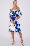 8Pcs Blue Floral Print Bardot Mini Dress