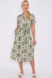 6Pcs Green Broderie Print Short Sleeve Midi Shirt Dress
