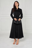 8Pcs Black Velvety Satin Maxi Shirt Dress