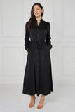 8Pcs Black Velvety Satin Maxi Shirt Dress