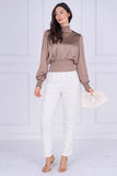 9pcs Mocha Creased Satin Shirred Waist Top