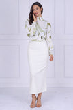 9pcs Sage Brushstroke Smocked High Neck Blouse