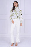 9pcs Sage Brushstroke Smocked High Neck Blouse