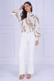 9pcs Sand Brushstroke Smocked High Neck Blouse