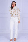 9pcs Sand Brushstroke Smocked High Neck Blouse