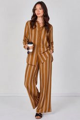 8Pcs Mustard Stripe Shirt and Trouser Co-Ord Set