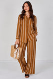8Pcs Mustard Stripe Shirt and Trouser Co-Ord Set