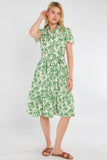 8Pcs Fresh Green Floral Print Midi Shirt Dress
