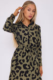 8Pcs Khaki Leopard Print Mini Shirt Dress