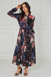 8Pcs Navy Vintage Bloom Printed Maxi Shirt Dress