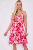 8Pcs Fuchsia Floral Print Strap Mini Dress