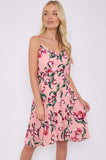 8Pcs Pink Floral Print Cheesecloth Strap Mini Dress
