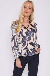 8Pcs Navy Abstract Print Gold Dotted Blouse