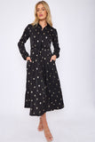8Pcs Gold Foil Pattern Print Black Midaxi Shirt Dress