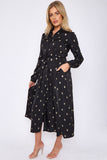 8Pcs Gold Foil Pattern Print Black Midaxi Shirt Dress