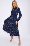 8Pcs Navy Polka Dot Print Midaxi Shirt Dress
