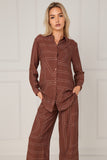 8Pcs Chocolate Geometric Line Print Wide-Leg Co-ord
