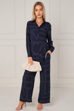 8Pcs Navy Geometric Line Print Wide-Leg Co-ord