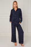 8Pcs Navy Geometric Line Print Wide-Leg Co-ord