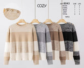 10Pcs Gold Button Shoulder Stripe Knit Sweater-8043