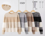 10Pcs Gold Button Shoulder Stripe Knit Sweater-8043