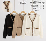 12Pcs Leopard Trim Button-Front Cardigan-VC773