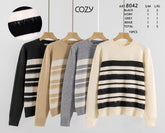 10Pcs Stripe Pattern Sequin Detail Knit Sweater-8042