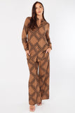 8Pcs Brown Rope Lattice Print Wide-Leg Co-ord