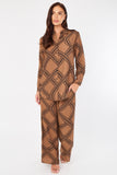 8Pcs Brown Rope Lattice Print Wide-Leg Co-ord