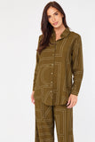 8Pcs Khaki Geometric Line Print Wide-Leg Co-ord