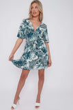8Pcs Palm Leaf Print Wrapped Mini Dress