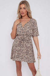8Pcs Leopard Print Wrapped Mini Dress
