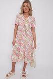 8Pcs Rainbow Leopard Print V Neck Frilled Hem Midi Dress