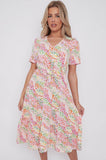 8Pcs Rainbow Leopard Print V Neck Frilled Hem Midi Dress