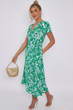 Love Sunshine Green Floral Print Wrapped Midi Dress Brunch Dress Dress with Pockets Everyday Dress Garden Party Dress Holiday Dress LS-2118 Short Sleeve Dress Summer Dress Tea Dress Wedding Guest Dress