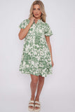 8Pcs Green Paisley Floral Print Short Sleeve Flared Mini Dress