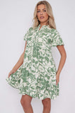 8Pcs Green Paisley Floral Print Short Sleeve Flared Mini Dress
