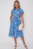 8Pcs Cobalt Printed Short Sleeve Midi Dress