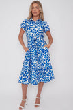 8Pcs Cobalt Printed Short Sleeve Midi Dress