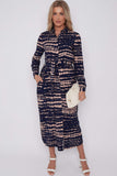 8Pcs Navy Tie Dye Print Maxi Shirt Dress