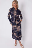 8Pcs Navy Tie Dye Print Maxi Shirt Dress