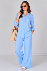 8Pcs Sky Blue Shirt and Trouser Co-Ord Set