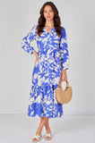 8Pcs Blue Blossom Tiered Smock Midaxi Dress