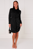 8pcs Black Silky Plain Mini Shirt Dress