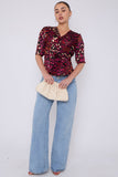 8Pcs Deep Fuchsia Leopard Print Knotted Satin Top