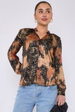 8Pcs Brown Abstract Print Gold Foil Splash Print Blouse