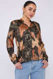 8Pcs Brown Abstract Print Gold Foil Splash Print Blouse