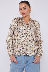 8Pcs White Aztec Print Gold Foil Dotted Blouse