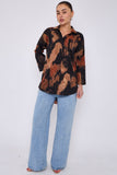 8Pcs Rust and Black Brushstroke Print Oversized Shirt