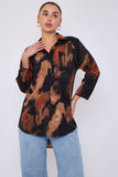 8Pcs Rust and Black Brushstroke Print Oversized Shirt